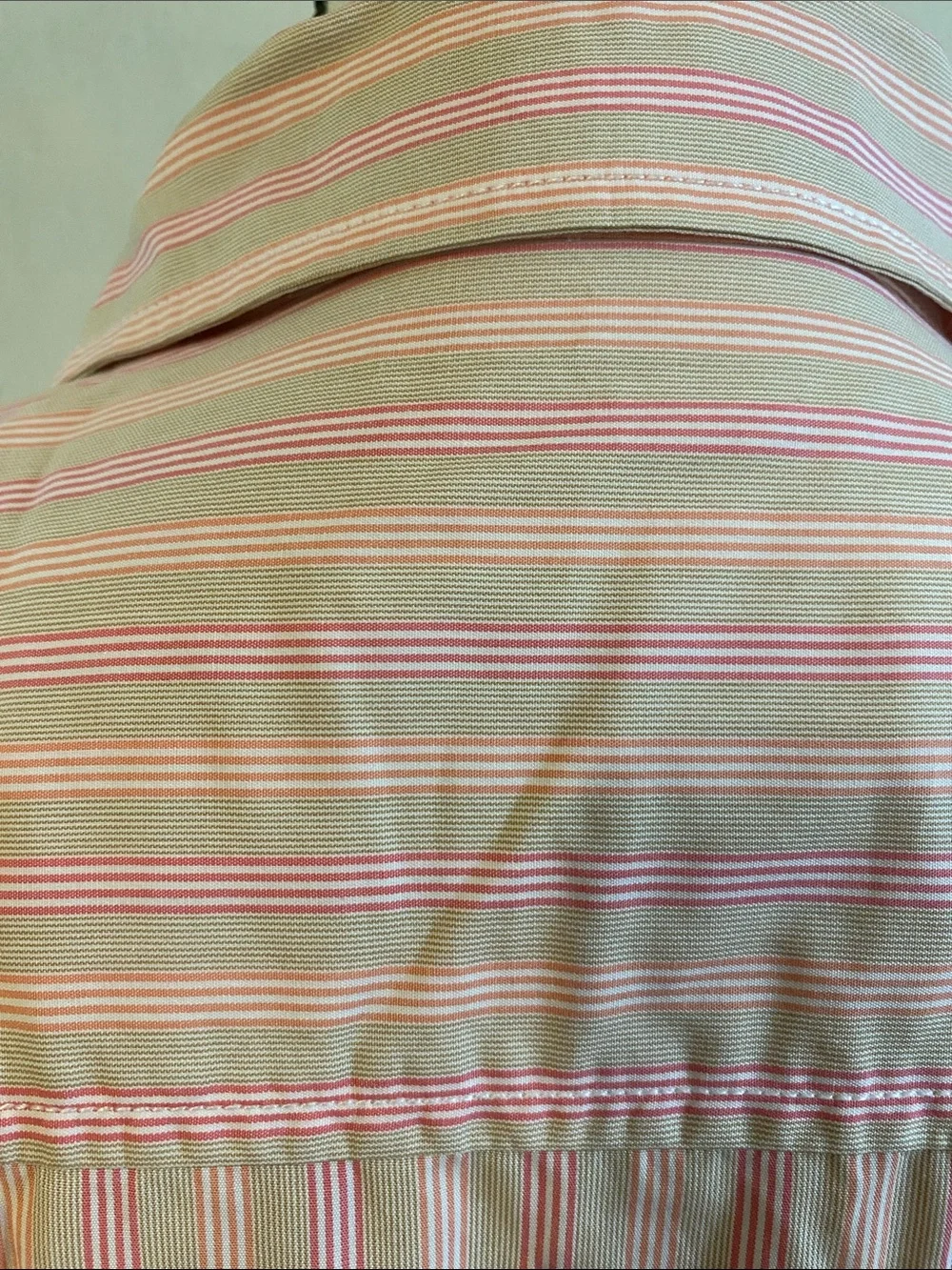 J. Crew 3/4 sleeve pink brown white striped cotton button down shirt